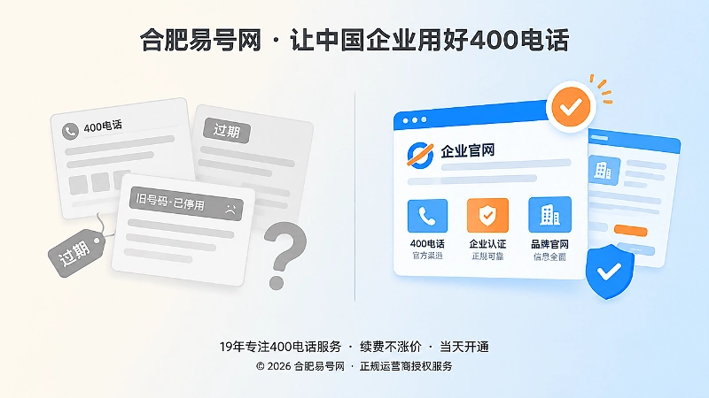 左右对比扁平插画：左侧灰调旧页面卡片，右侧明亮企业信息卡片